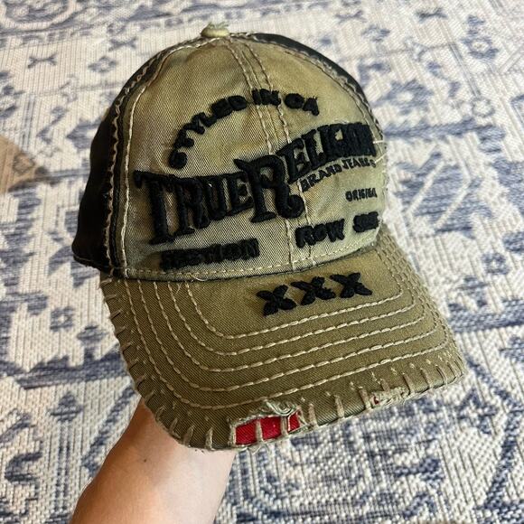 VTG Y2K True Religion Buddha Green Red Black Thich Stitch Hat One SZ Fits ALL
